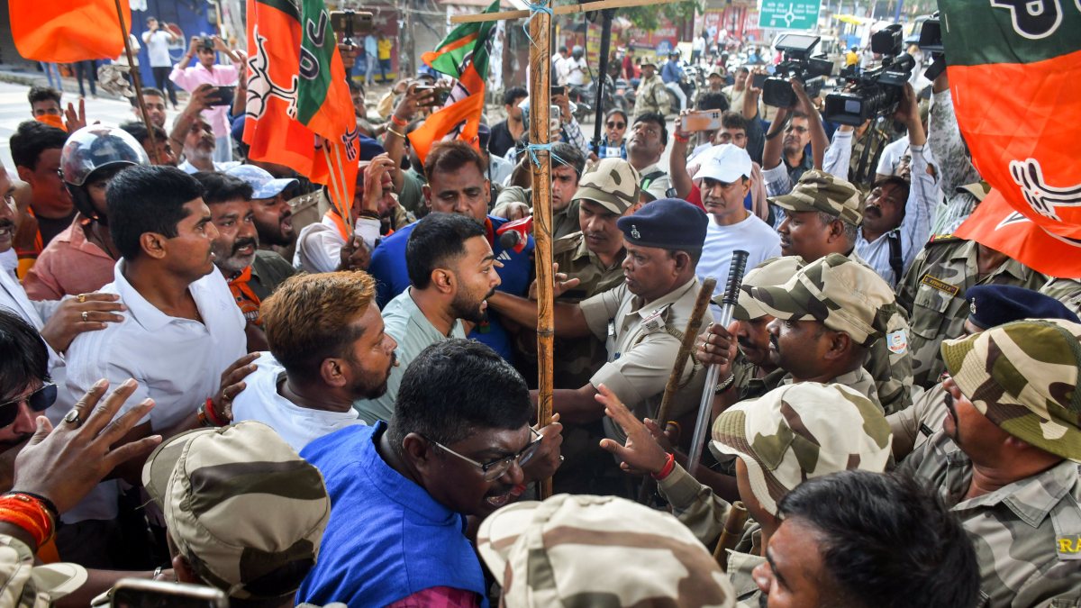 BJP workers protest during Jharkhand Bandh in Ranchi