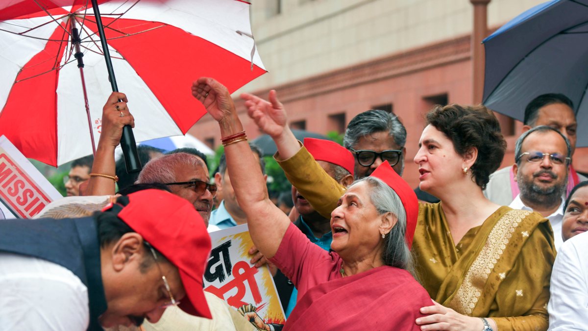 Opposition MPs protest at Parliament over police action, Ram Mandir funds