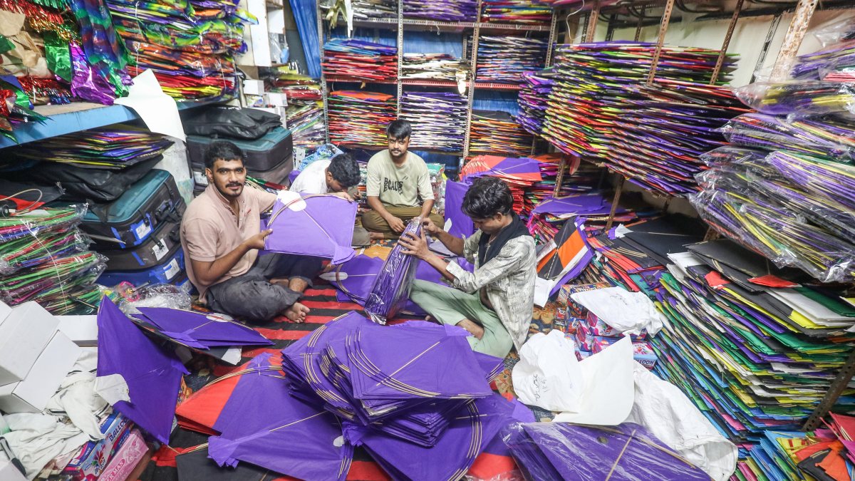Vendors stock kites for Independence Day in Old Delhi