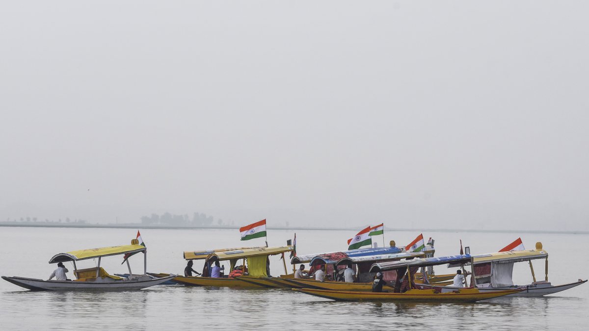 Shikaras with Tiranga sail on Dal Lake ahead of Independence Day