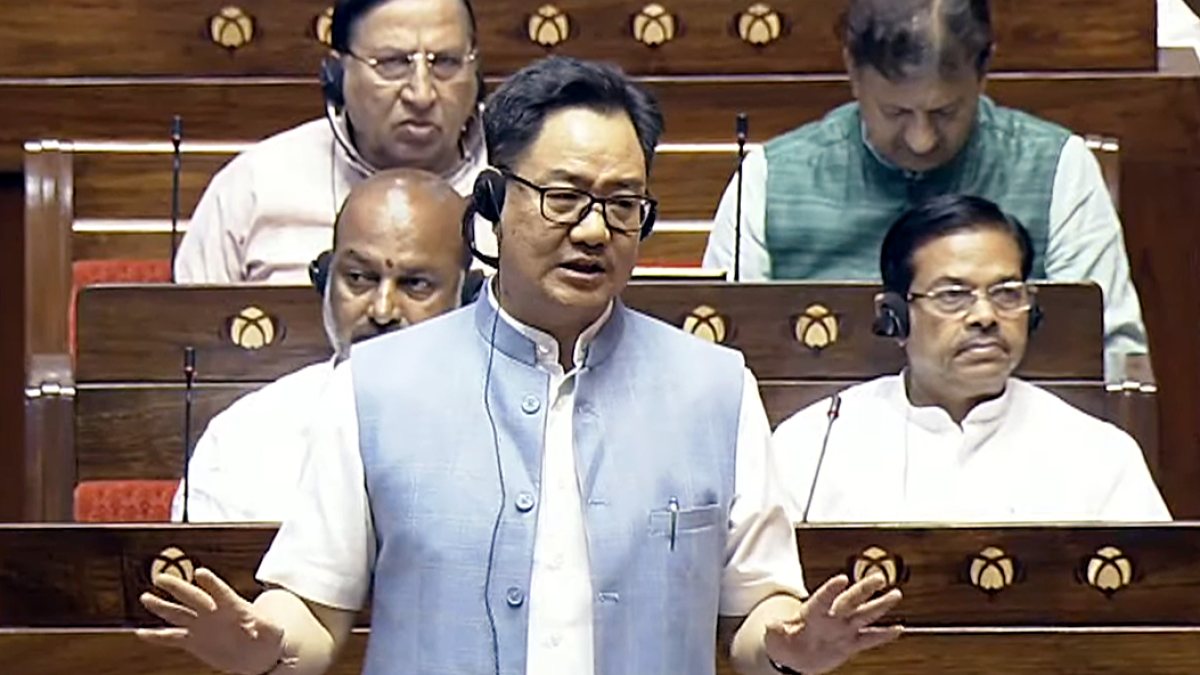 Rijiju addresses Rajya Sabha during Monsoon session
