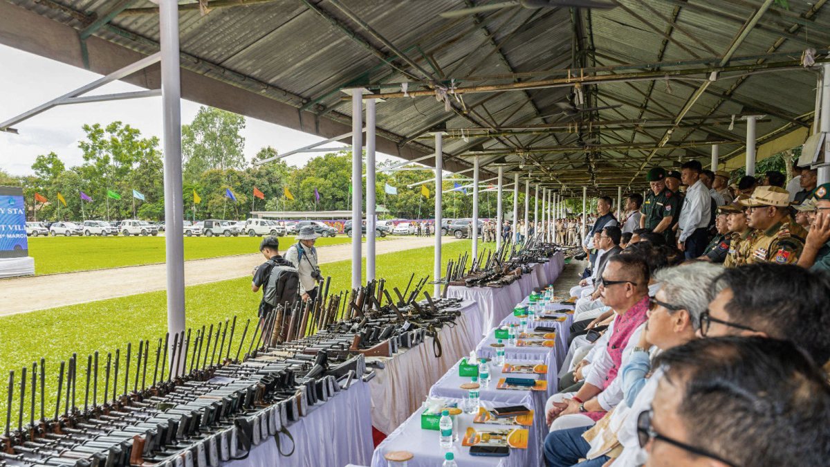 Security forces display massive arms cache recovered in Manipur