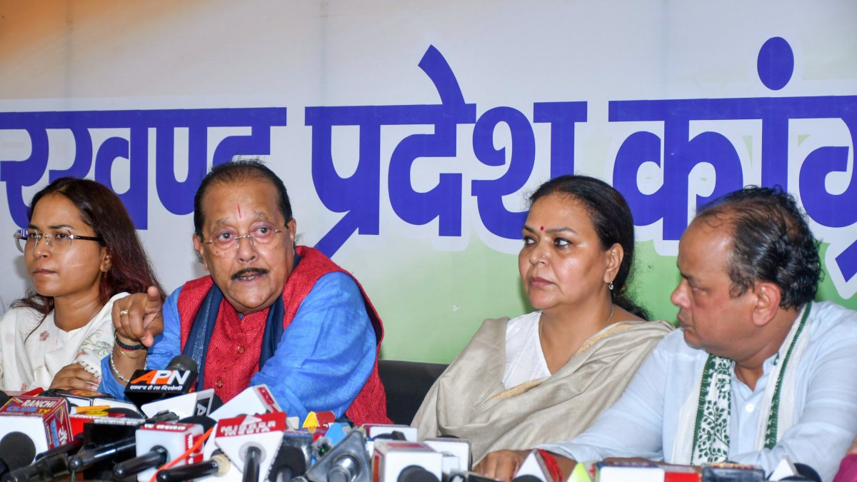 Jharkhand ministers address press conference at Congress office in Ranchi