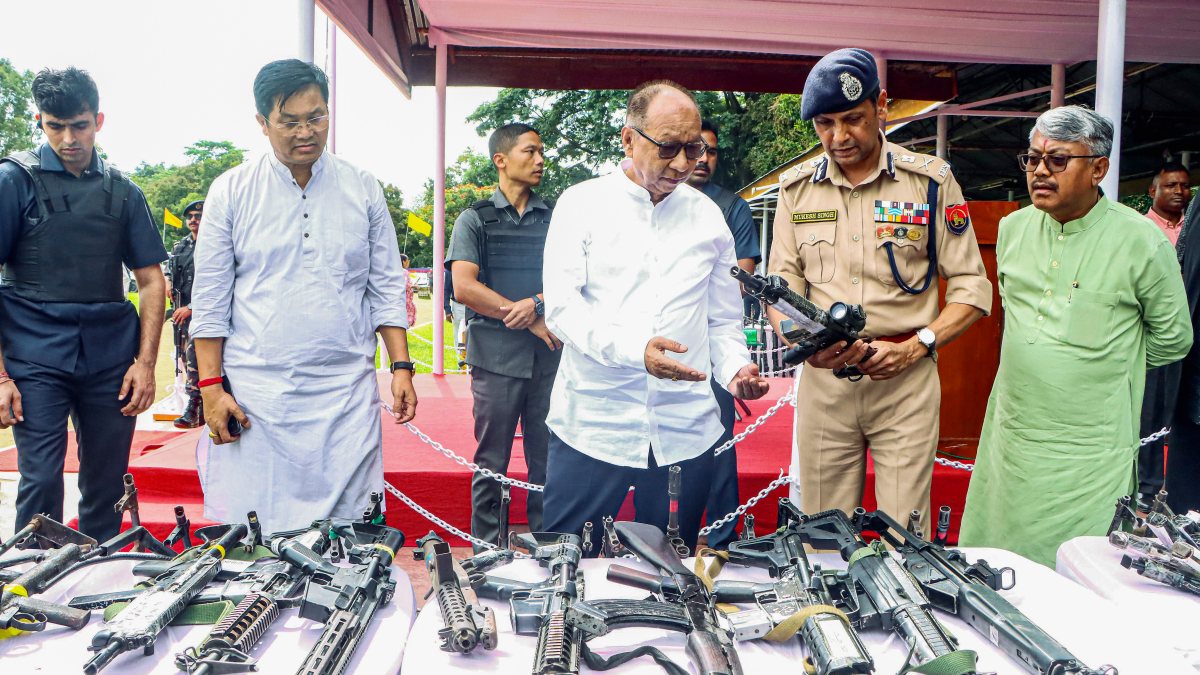 Manipur CM inspects recovered arms at Imphal normalcy initiative