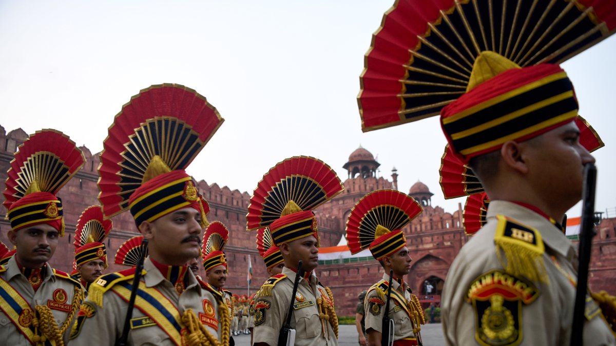 Delhi Police rehearse for 80th Independence Day at Red Fort