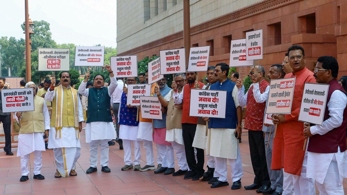 Opposition MPs protest at Parliament during monsoon session