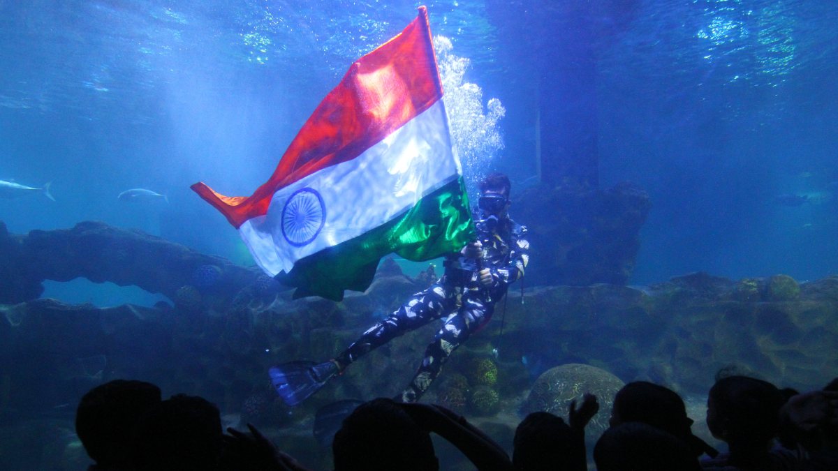 Scuba diver hoists tricolour in aquarium for Independence Day