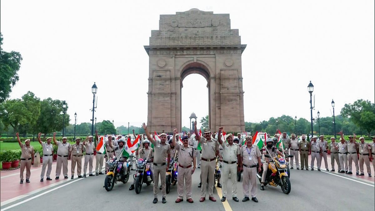 Security personnel at bike rally ahead of Independence Day