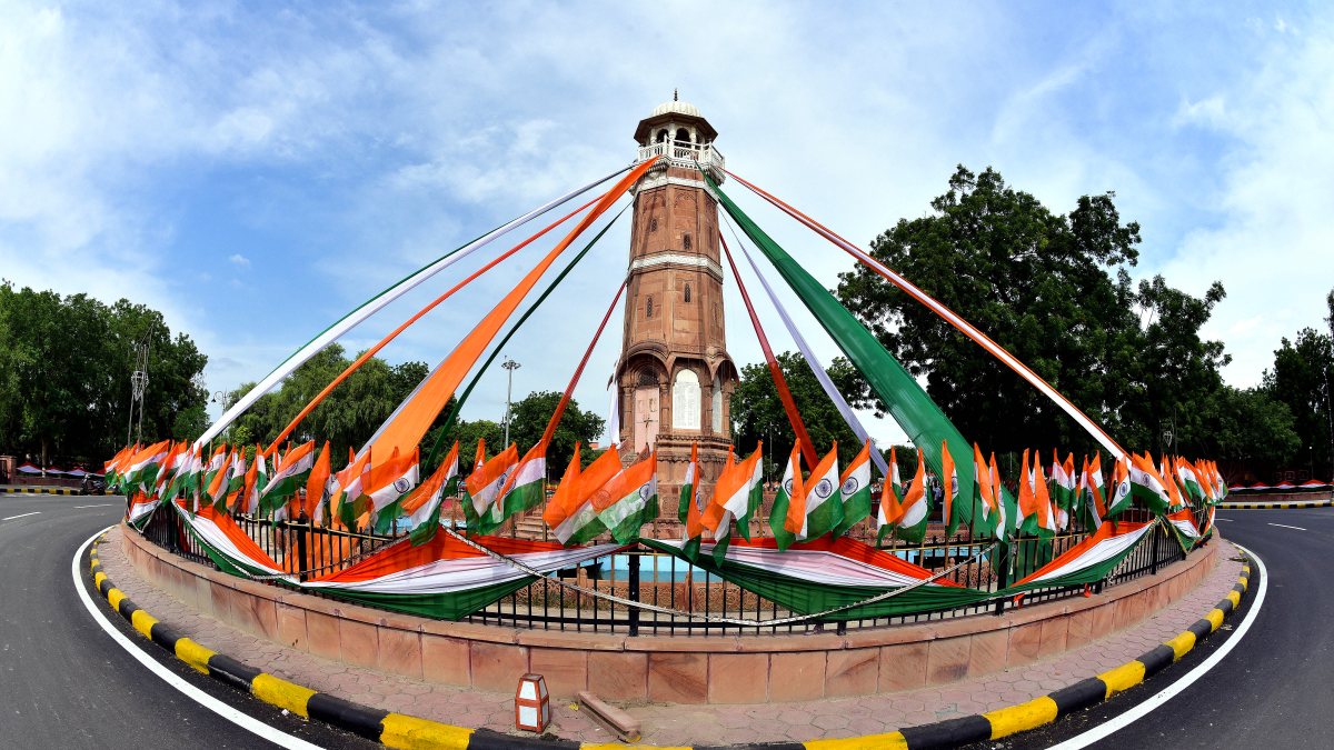 Bikaner roundabout lit up in tricolour ahead of Independence Day