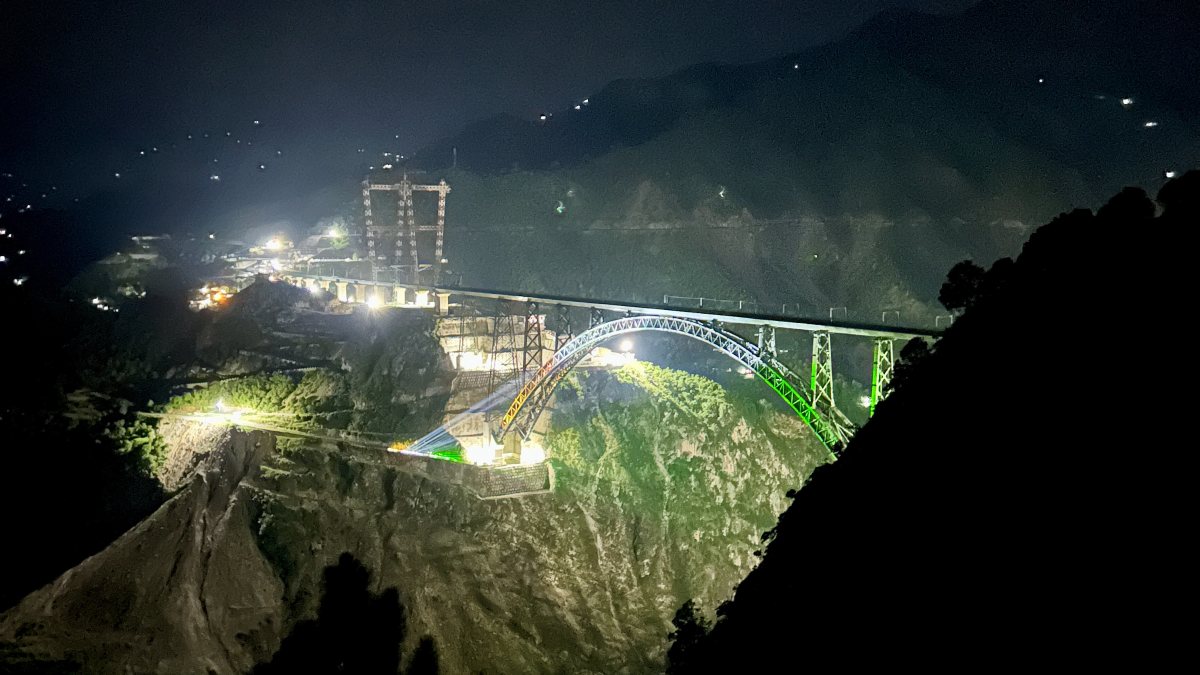 Chenab Rail Bridge lights up in tricolour ahead of Independence Day