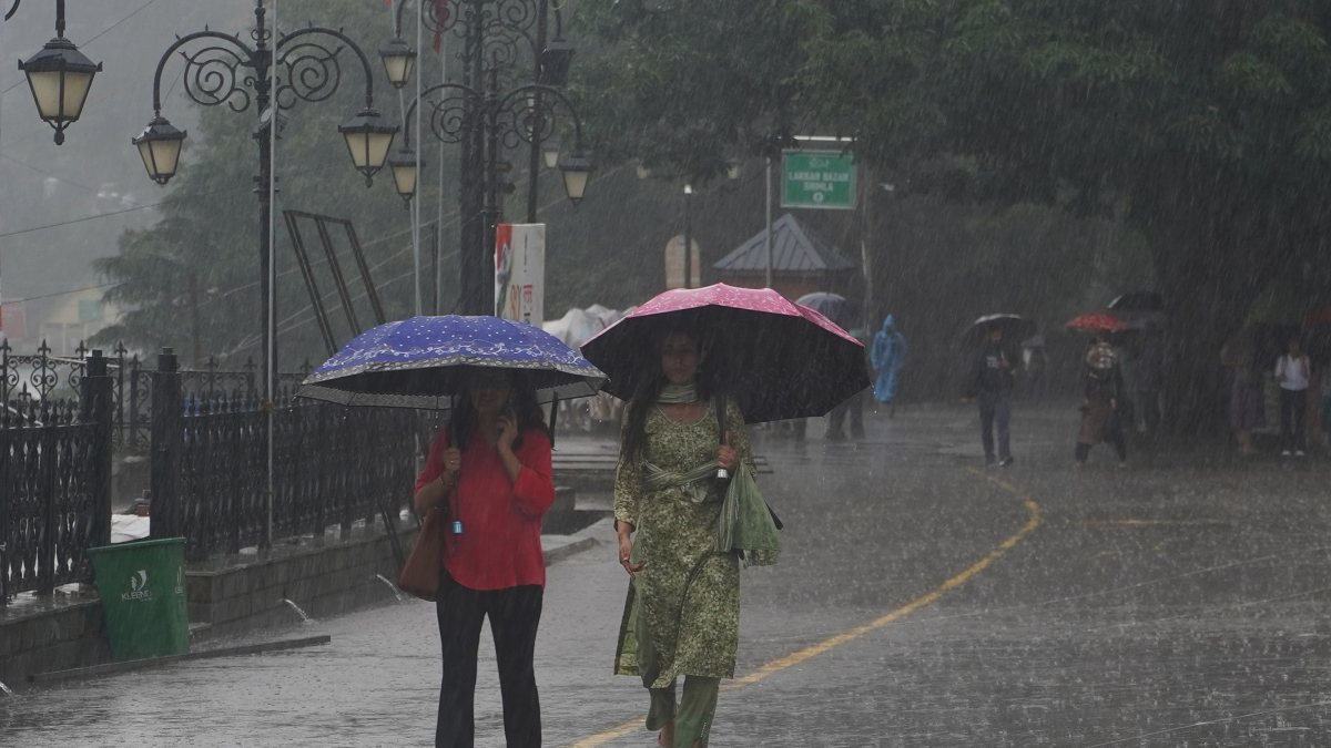 Heavy rain lashes Shimla, residents brave downpour with umbrellas