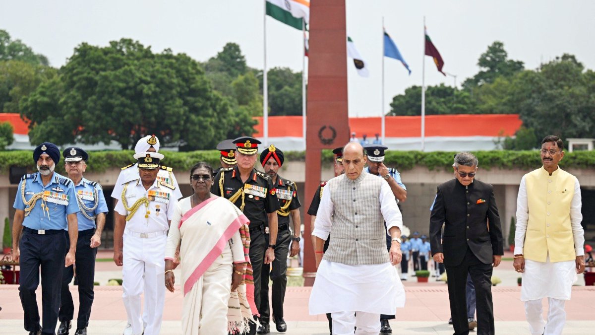 President Droupadi Murmu, along with Union Defence Minister Rajnath Singh and…