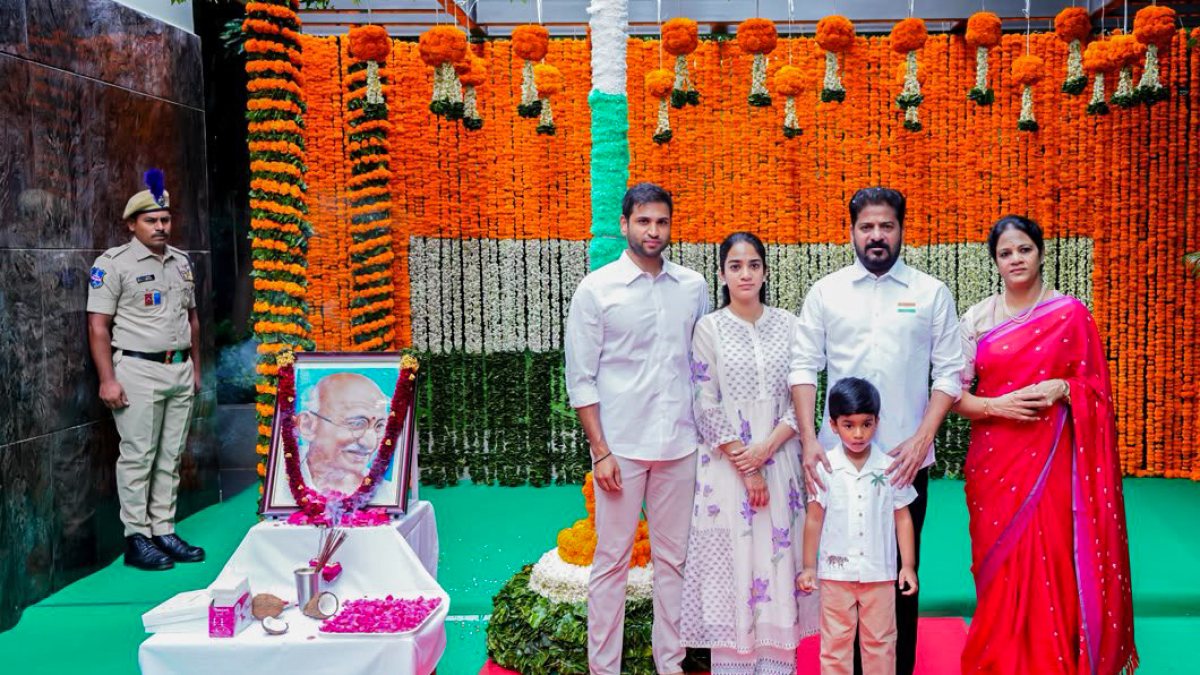 Telangana CM Revanth Reddy hoists flag with family on 80th I-Day
