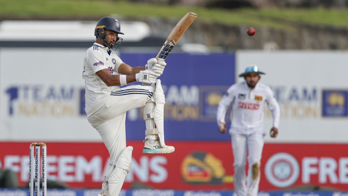 Devdutt Padikkal plays a shot on day 1 of first Test in Galle