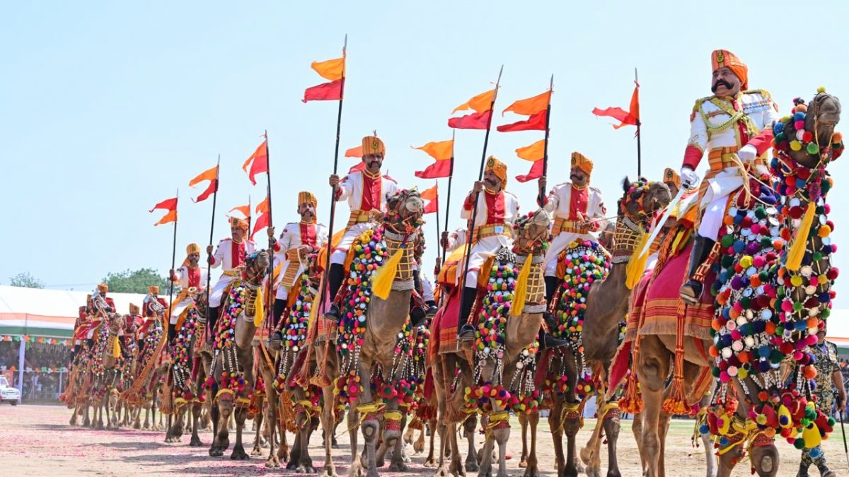 BSF camel contingent marches at Bikaner Independence Day event