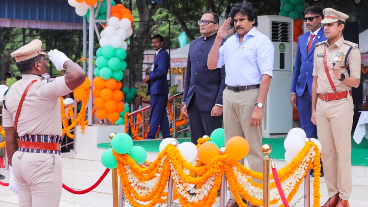 Pawan Kalyan salutes national flag at 80th Independence Day event in Kakinada