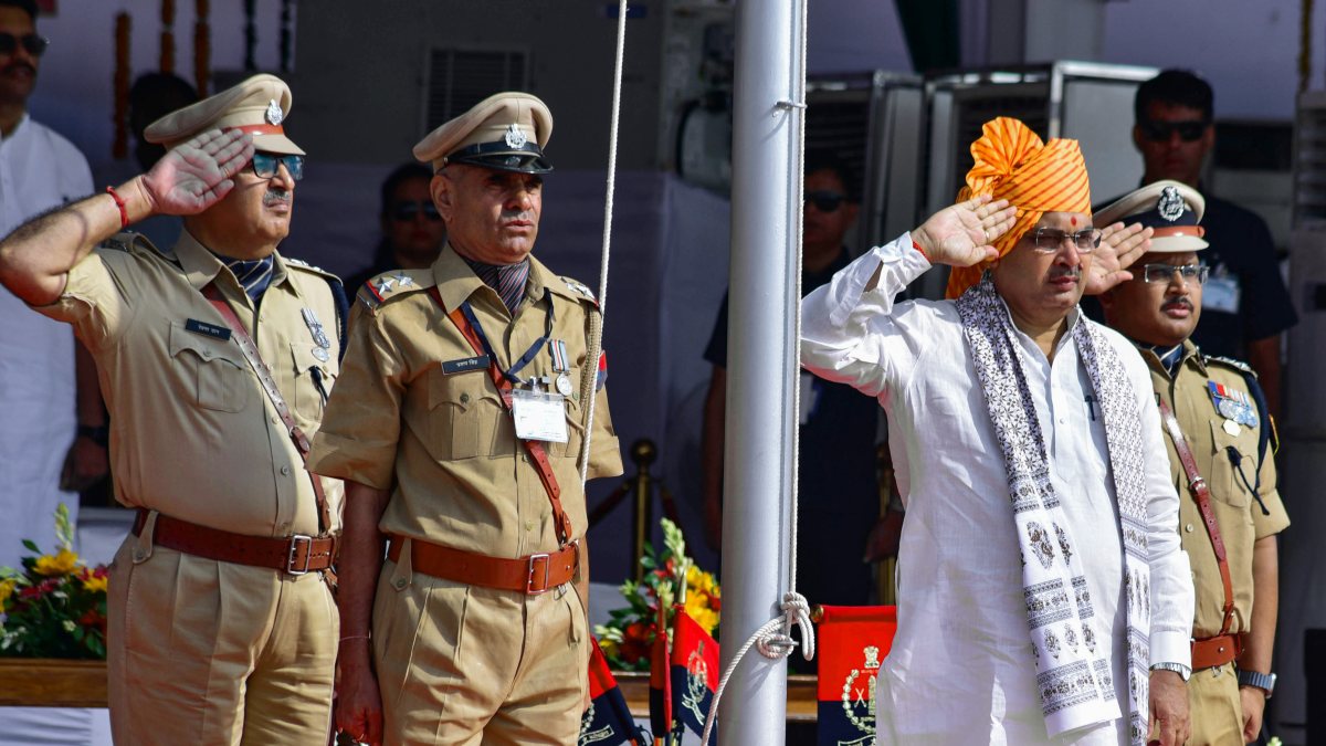 Rajasthan CM Bhajan Lal Sharma salutes at Independence Day event in Bikaner