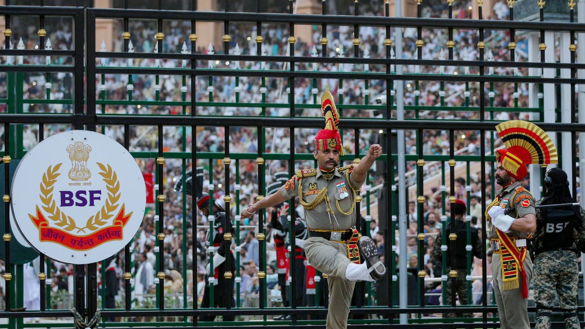 BSF soldiers perform at Beating Retreat ceremony on 80th Independence Day