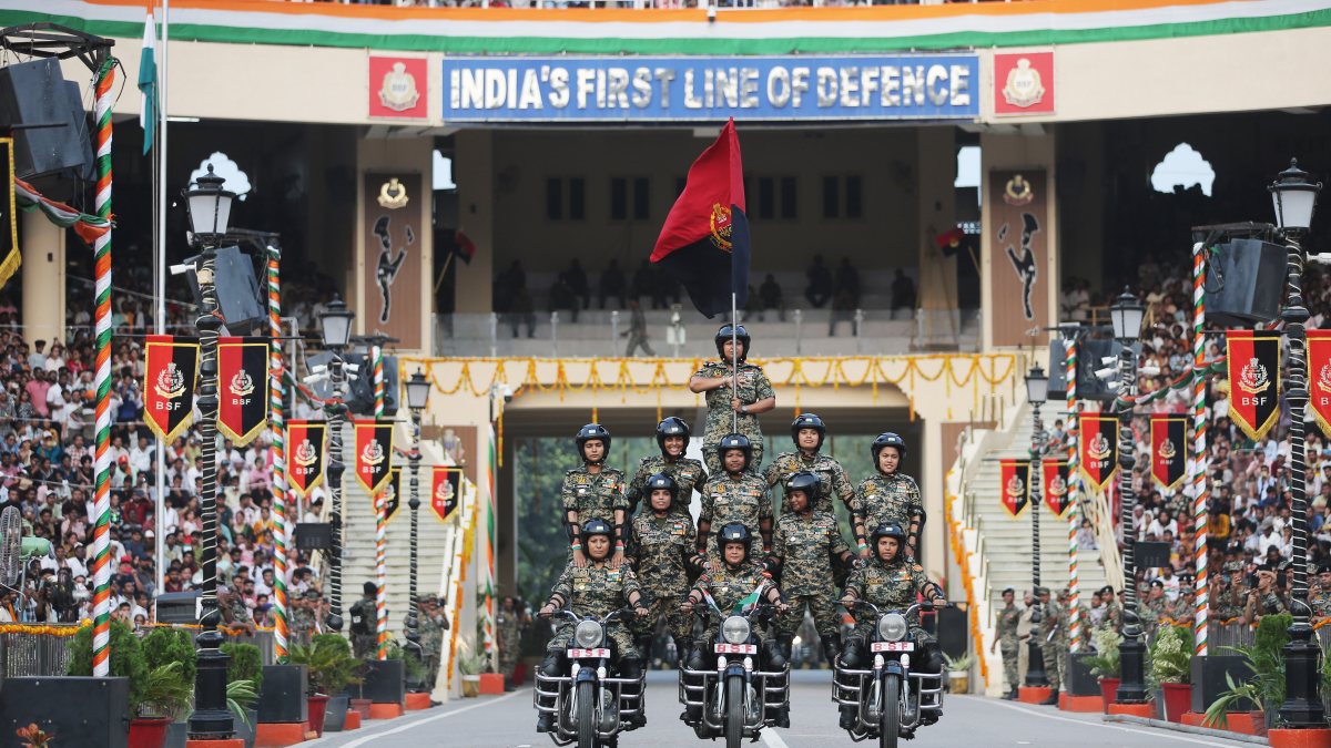 BSF women bikers perform at Attari Wagha on Independence Day