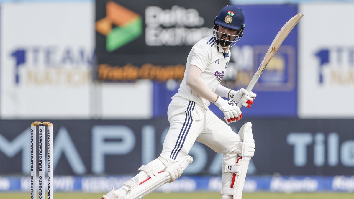 KL Rahul drives during day two of first Test in Galle