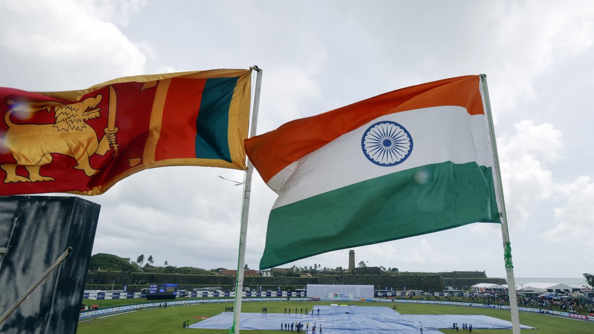 Flags of Sri Lanka and India fly at Galle Test