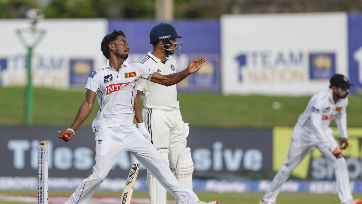 Sri Lanka's Nuwantha bowls on day 2 of first Test against India