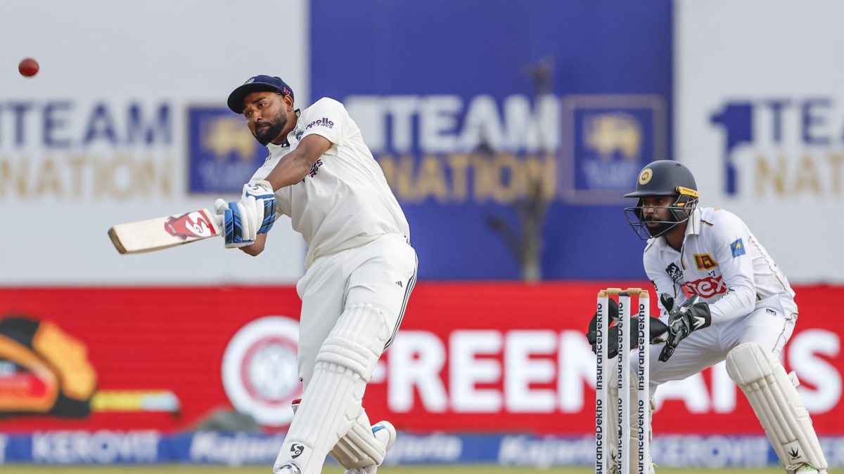 Siraj plays a shot on day two of first Test in Galle