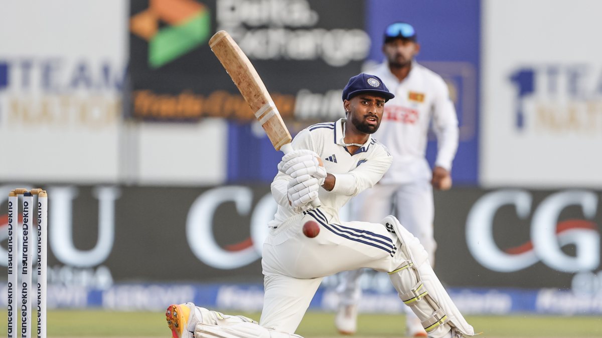 India's Manav Suthar plays a shot on day 2 of first Test in Galle