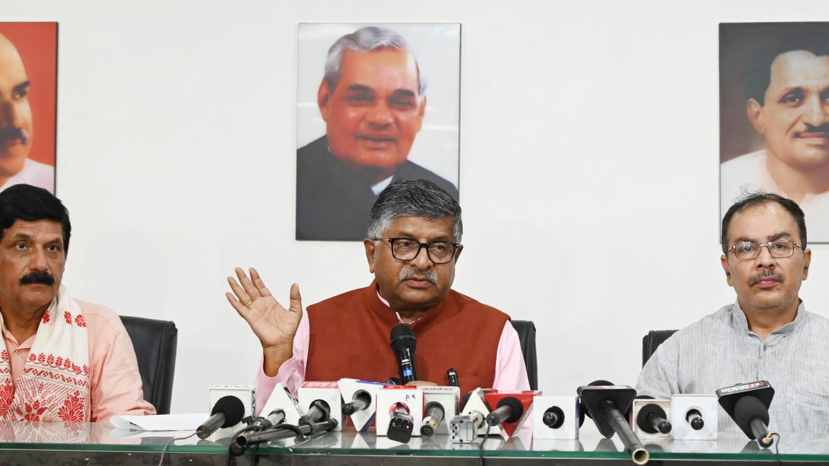 BJP MP Ravishankar Prasad addresses press conference in Patna