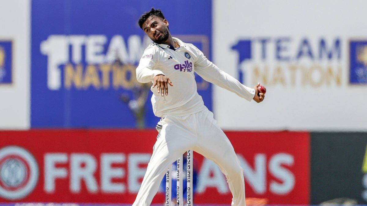 India's Manav Suthar bowls on day three of first Test in Galle