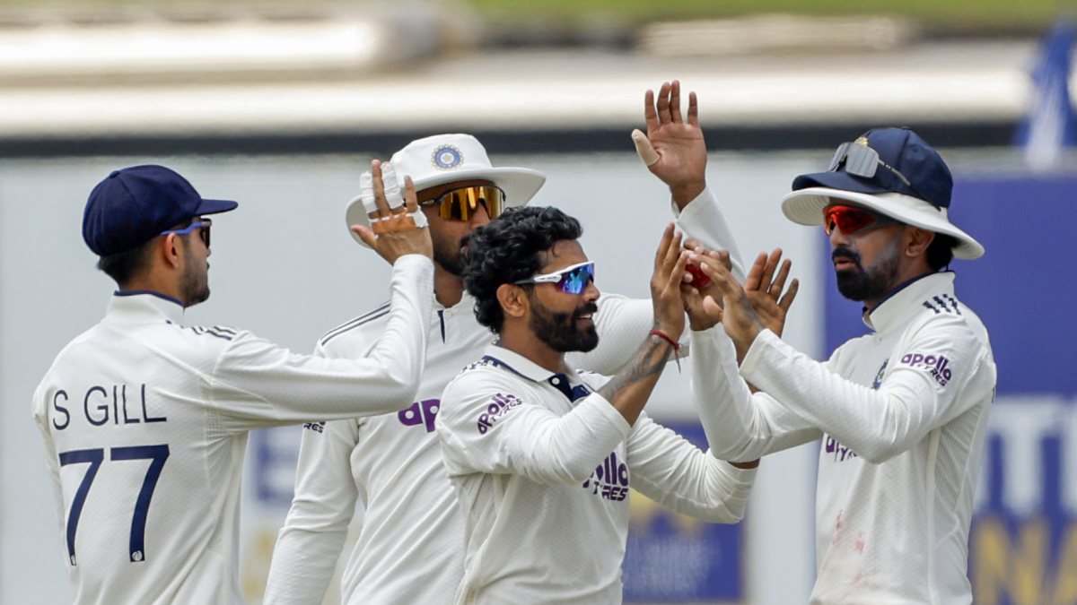 India celebrates wicket on day three of first Test in Galle