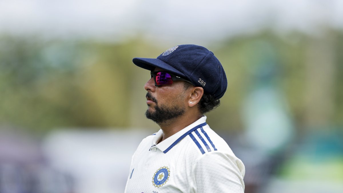 Kuldeep Yadav bowls on day three of first India-Sri Lanka Test