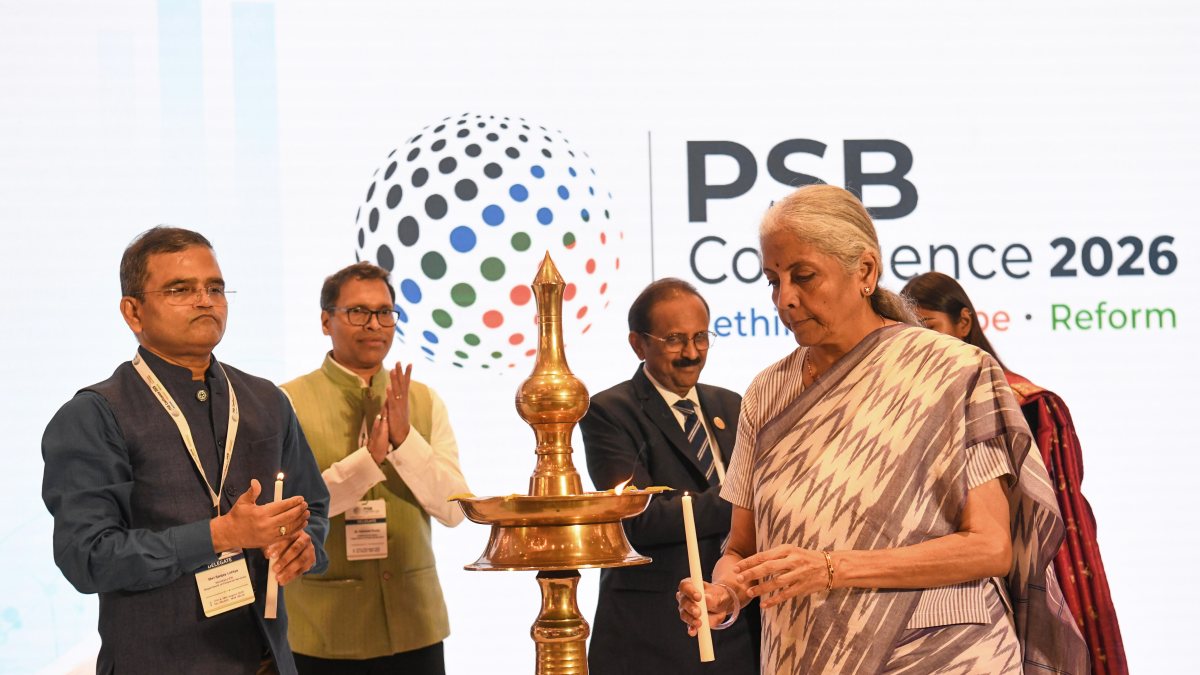 FM Sitharaman lights lamp at PSB Confluence 2026 in Delhi