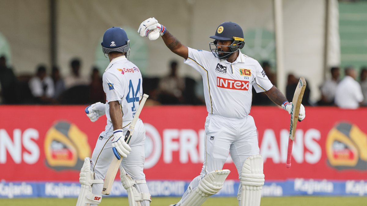 Prabath Jayasuriya departs after losing wicket to Manav Suthar