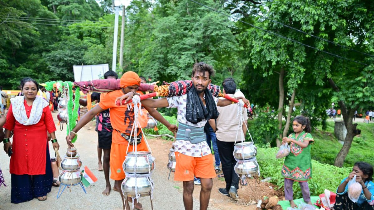 Devotees queue for Shravan rituals at Bhoramdev Temple
