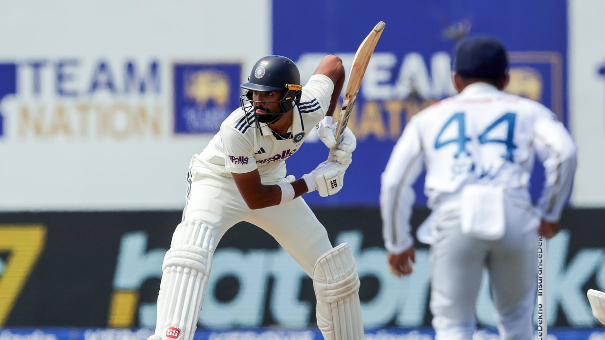 Devdutt Padikkal plays a shot on day four of first India-Sri Lanka Test