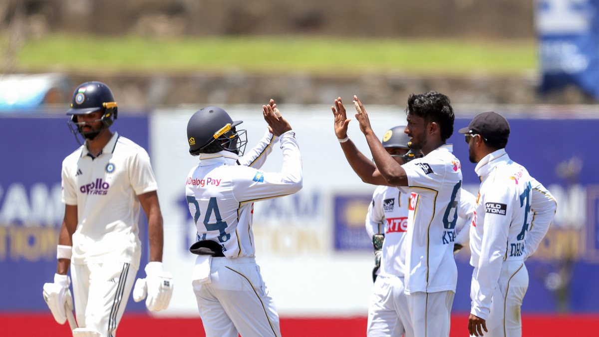 Sri Lanka celebrates Padikkal wicket on day four in Galle
