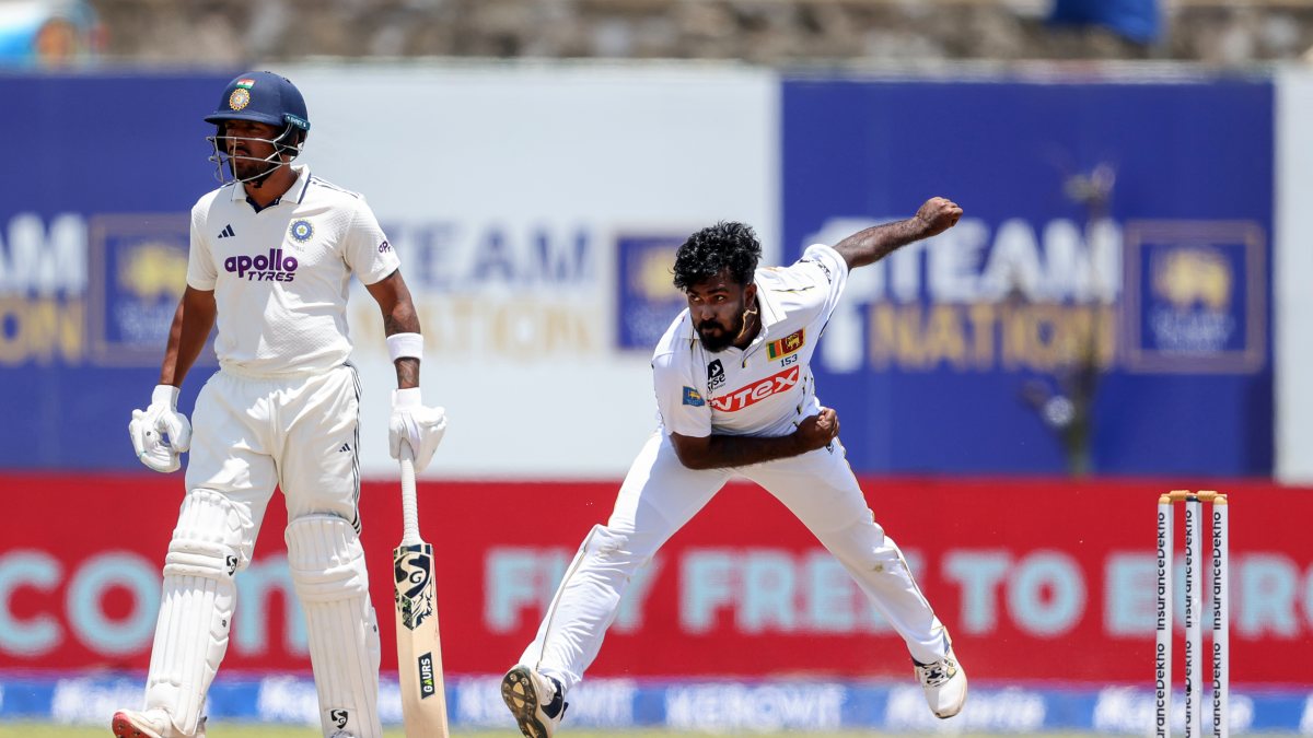 Sri Lanka's Asitha Fernando bowls on day four of first test