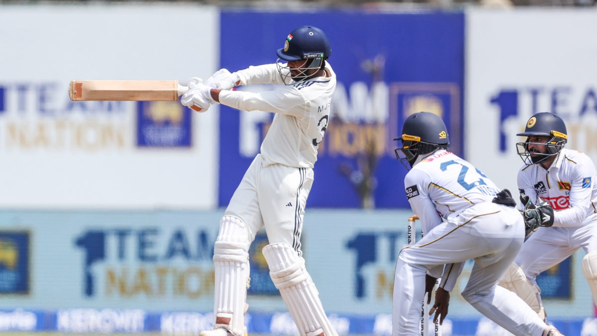 India's Manav Suthar plays a shot on day four of first Test in Galle