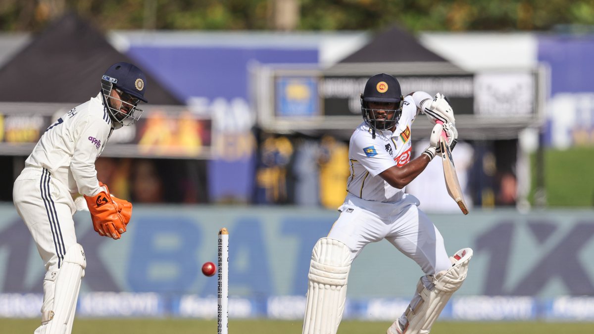 Nishan Madushka plays shot on day 4 of first Test