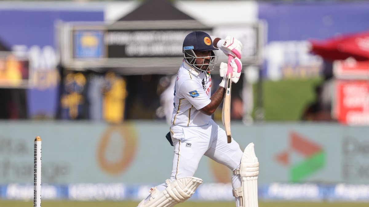Lahiru Udara plays a shot on day four of first Test