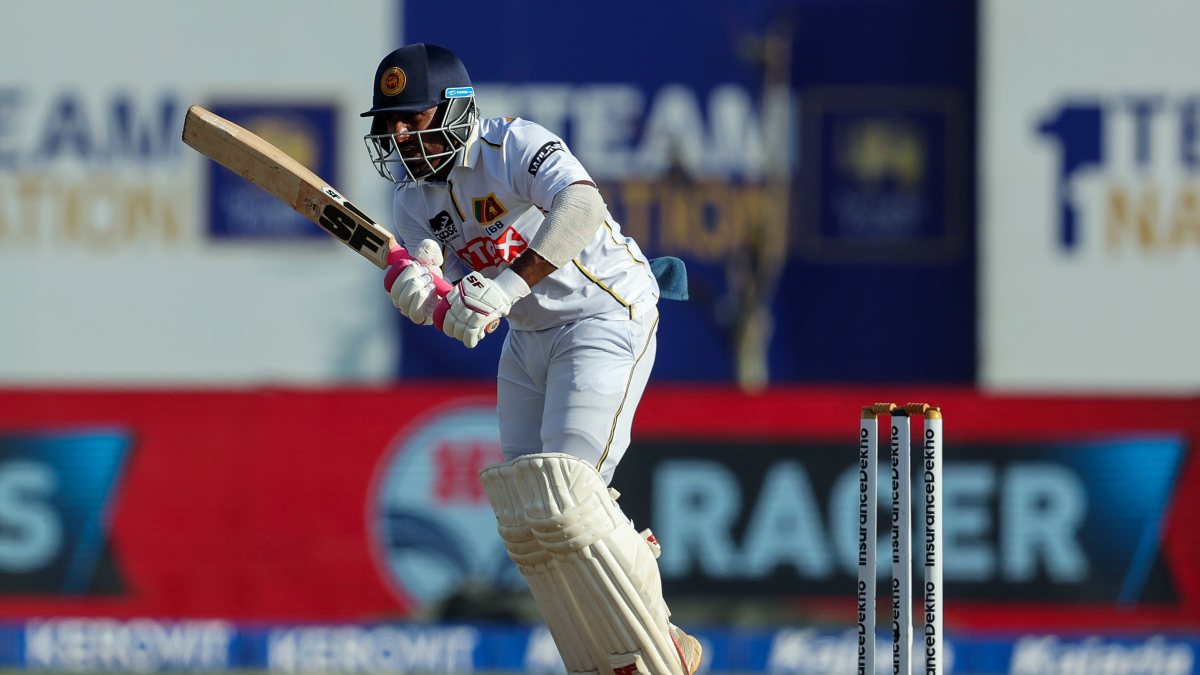 Lahiru Udara plays shot on day four of first Test in Galle