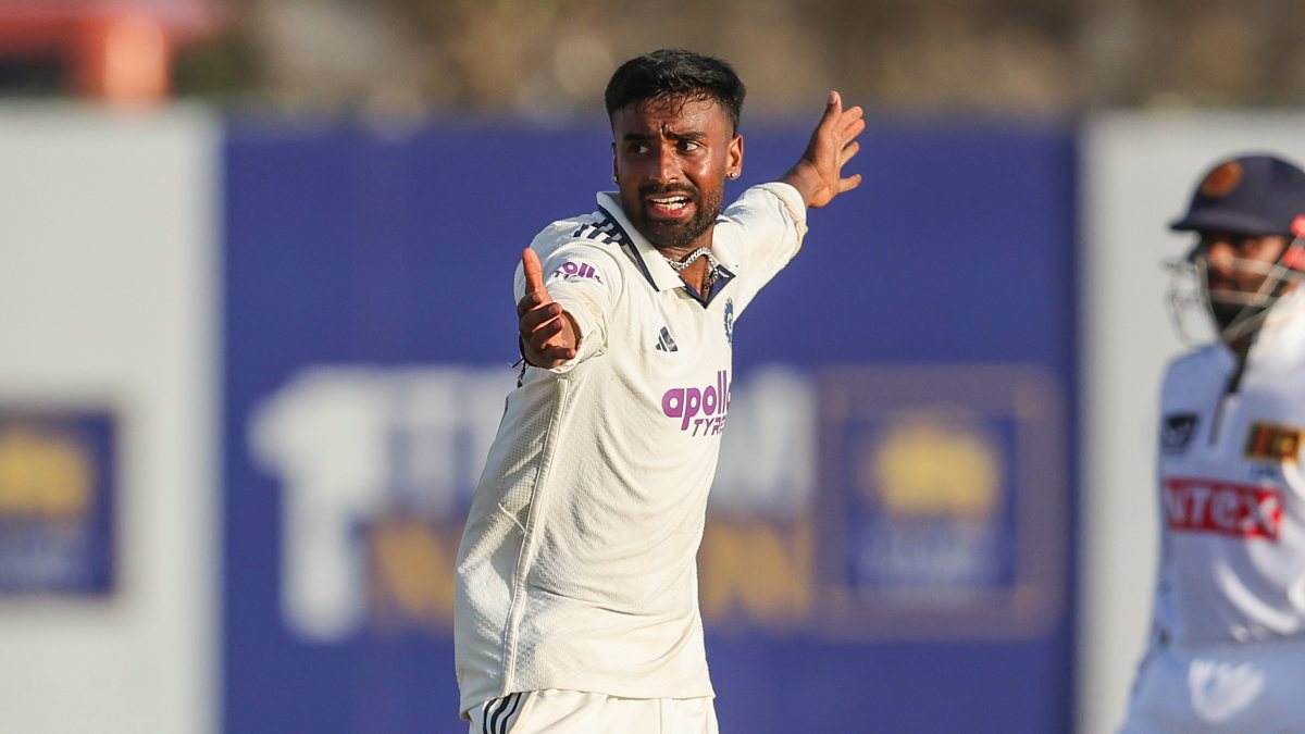 Manav Suthar appeals for wicket on day 4 of first Test
