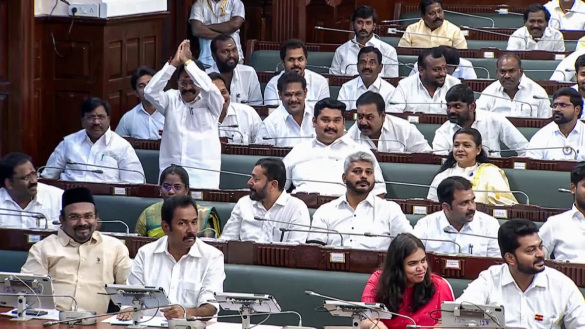 Tamil Nadu MLA Jothimani greets during assembly session in Chennai