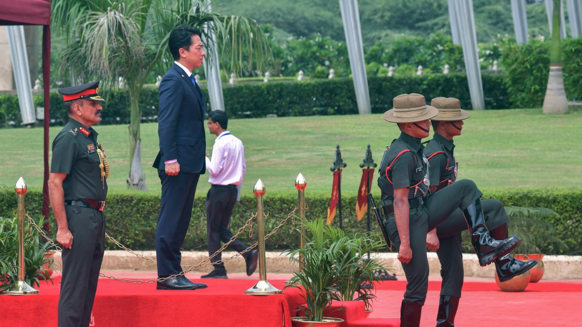 Japan defence minister inspects tri-services guard of honour in Delhi