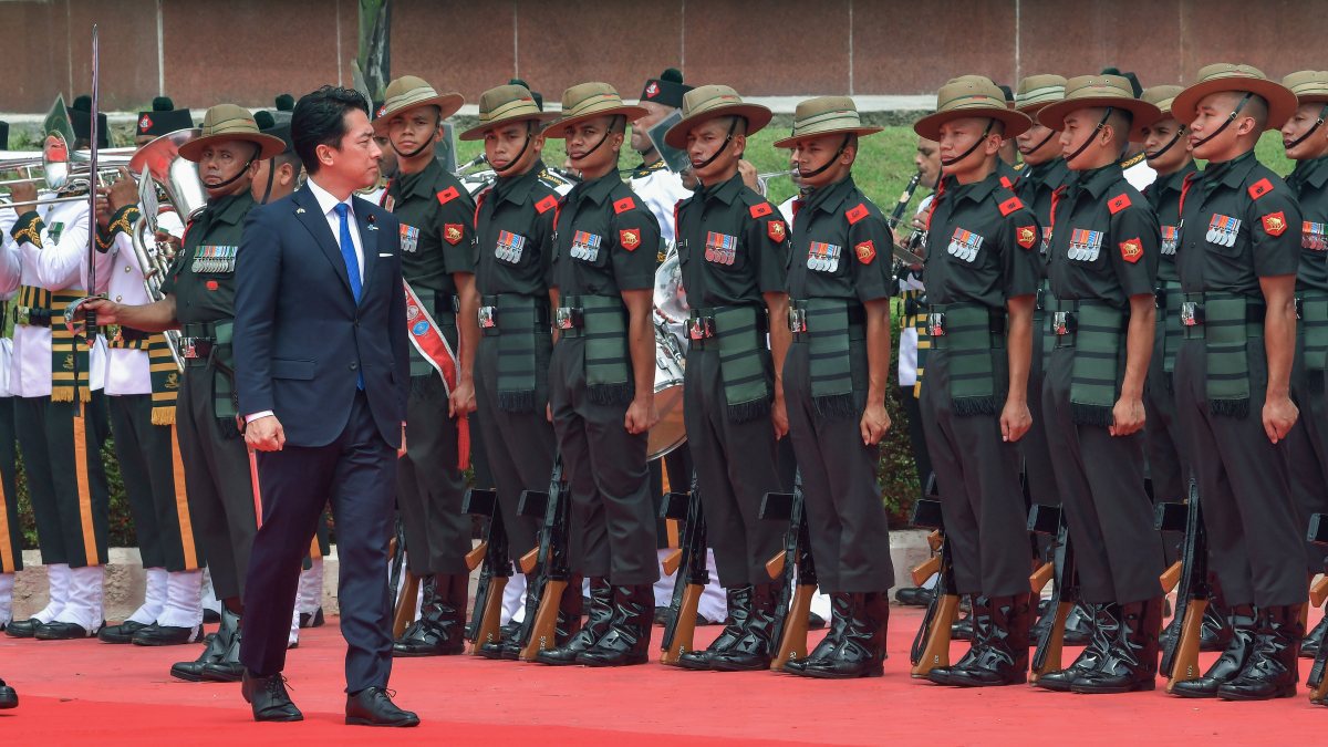 Japan defence minister inspects tri-services guard of honour in Delhi