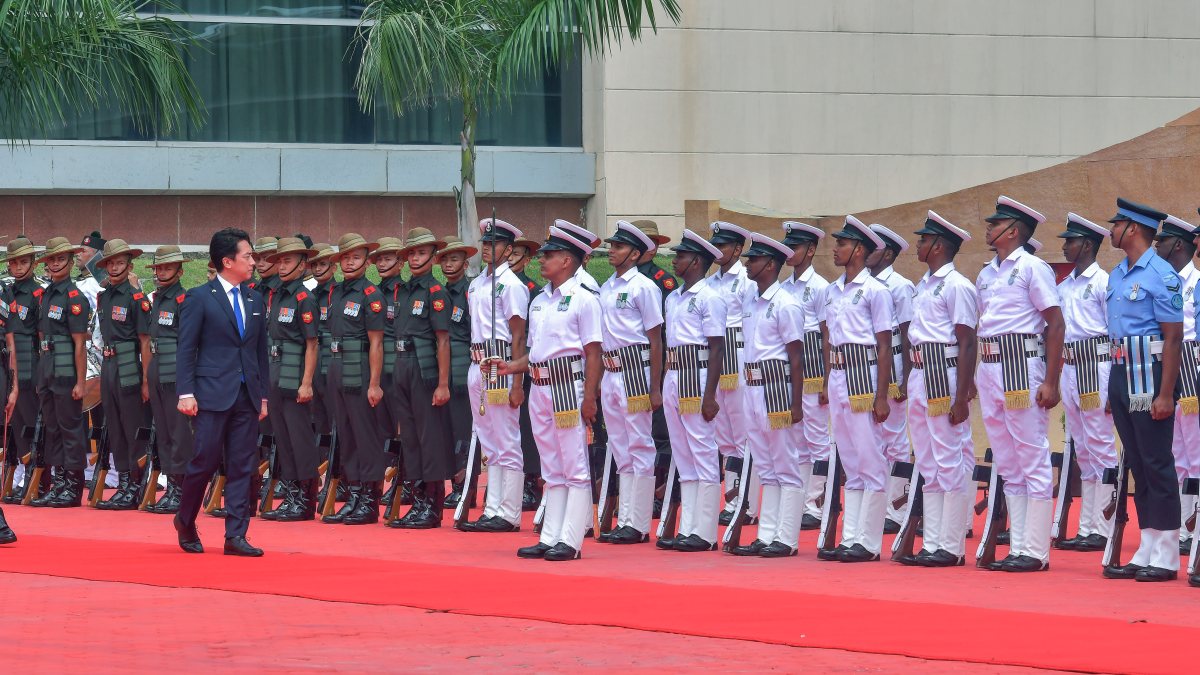Japan defence minister inspects tri-services guard of honour in Delhi