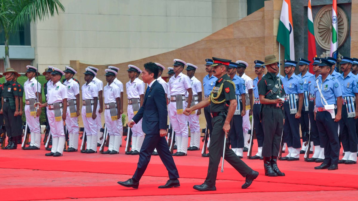 Japan defence minister inspects tri-services guard of honour in Delhi