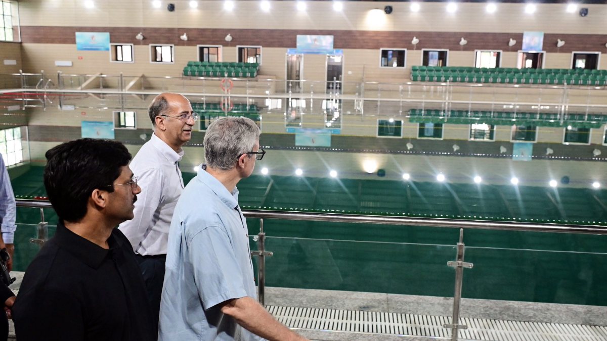 Omar Abdullah inspects new swimming pool at Srinagar sports complex