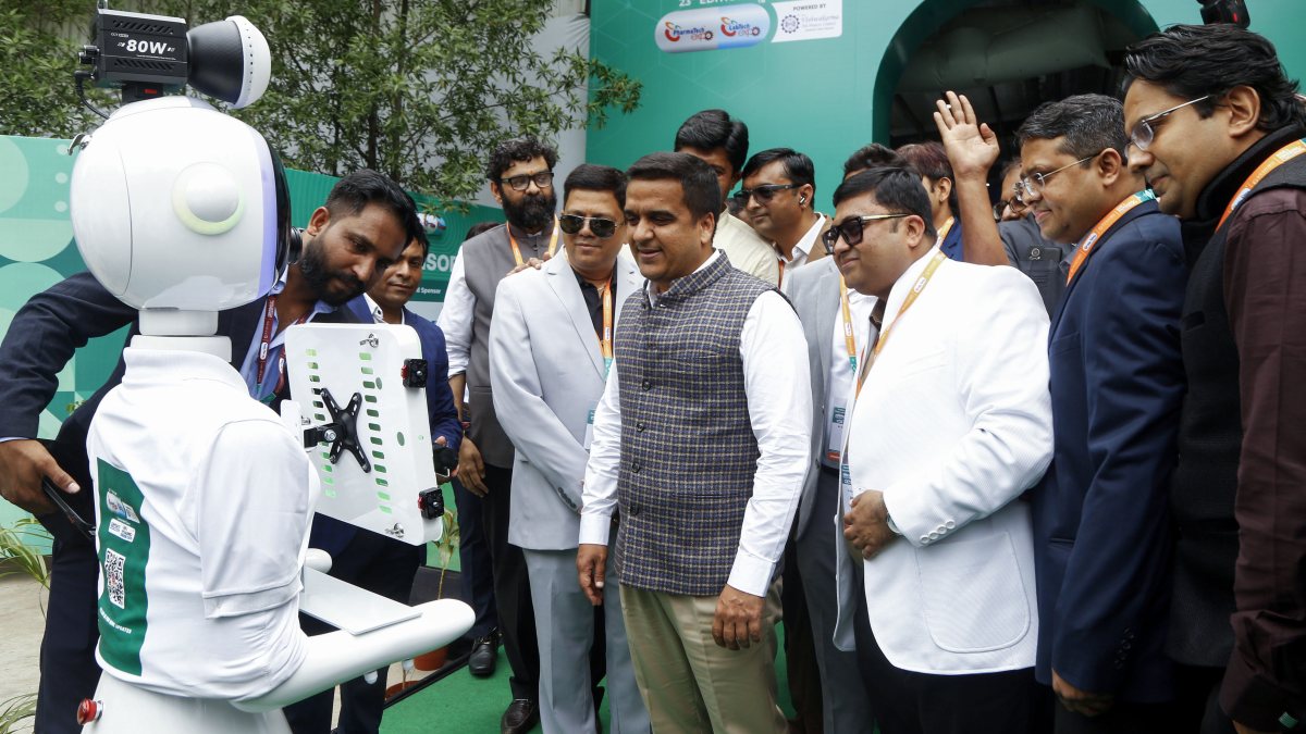 AI robot steals show at PharmaTech Expo 2026 in Gandhinagar